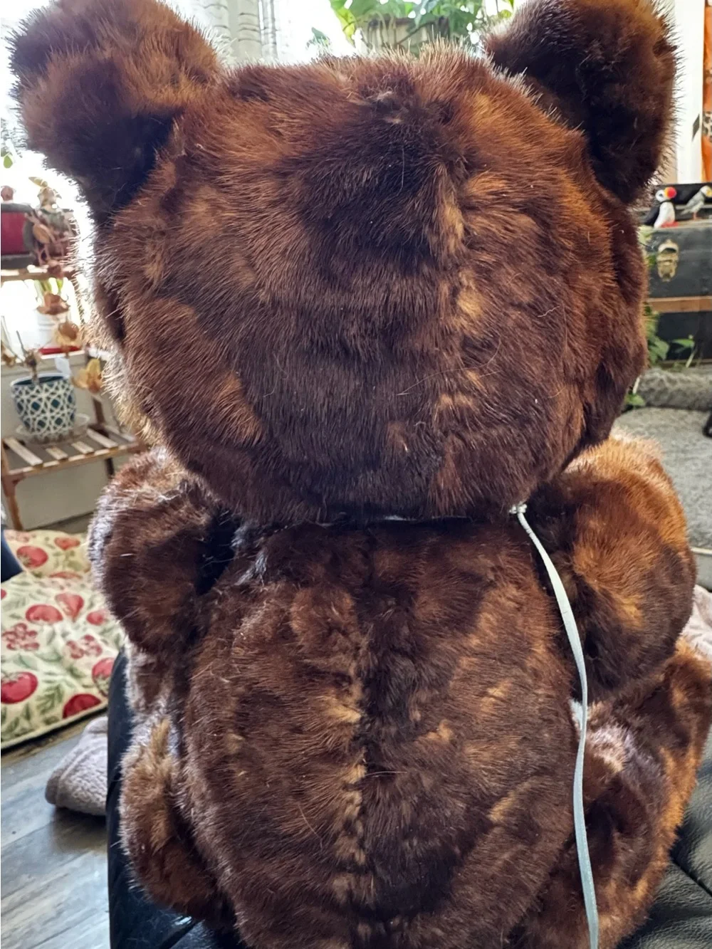 Vintage artist-made jointed teddy bear with real mink fur,  19” standing